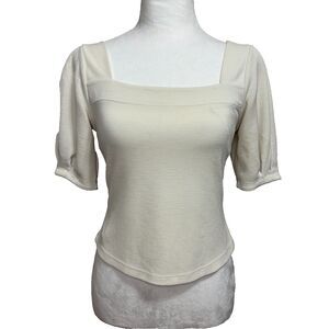 Banana Republic Top Womens XS Cream Puff Sleeve Cottagecore Minimalist Classic‎